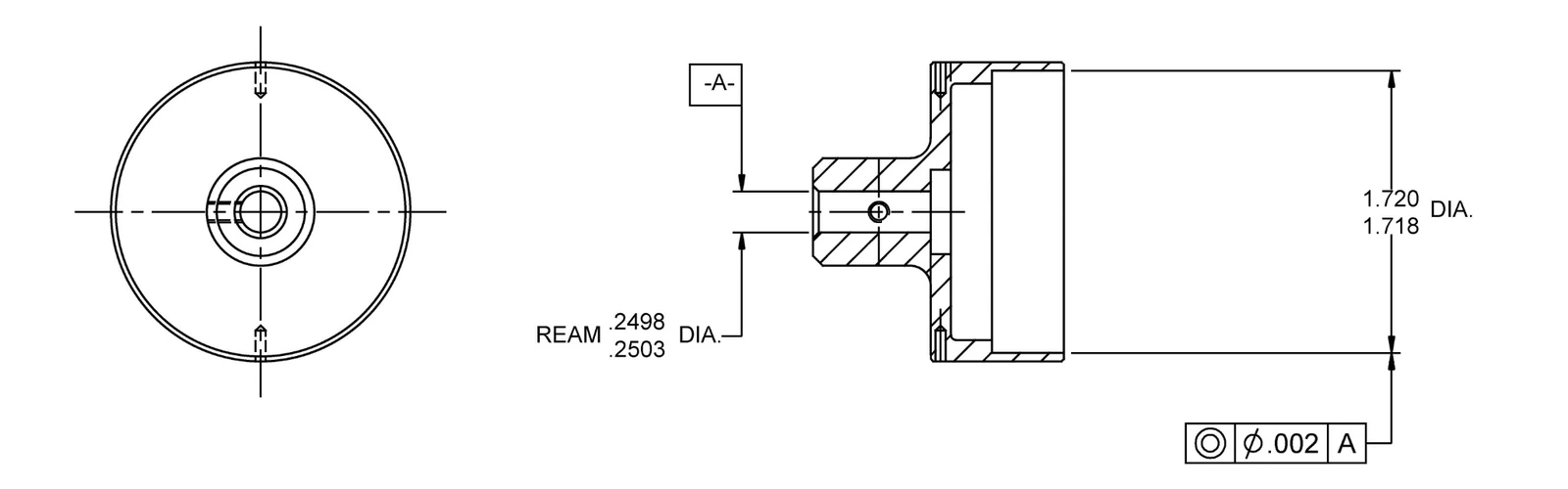 Sanitized technical view showing only the center-bore size and concentricity requirement
