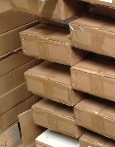 Packed recurring production batches of powder-coated aluminum cabinet hardware